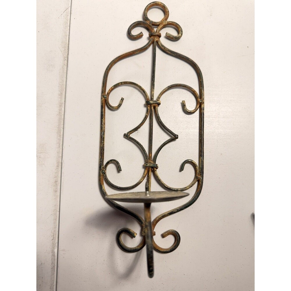 Metal/Iron Wall Hanging Candle Holder 13” 5” Rust Turquoise